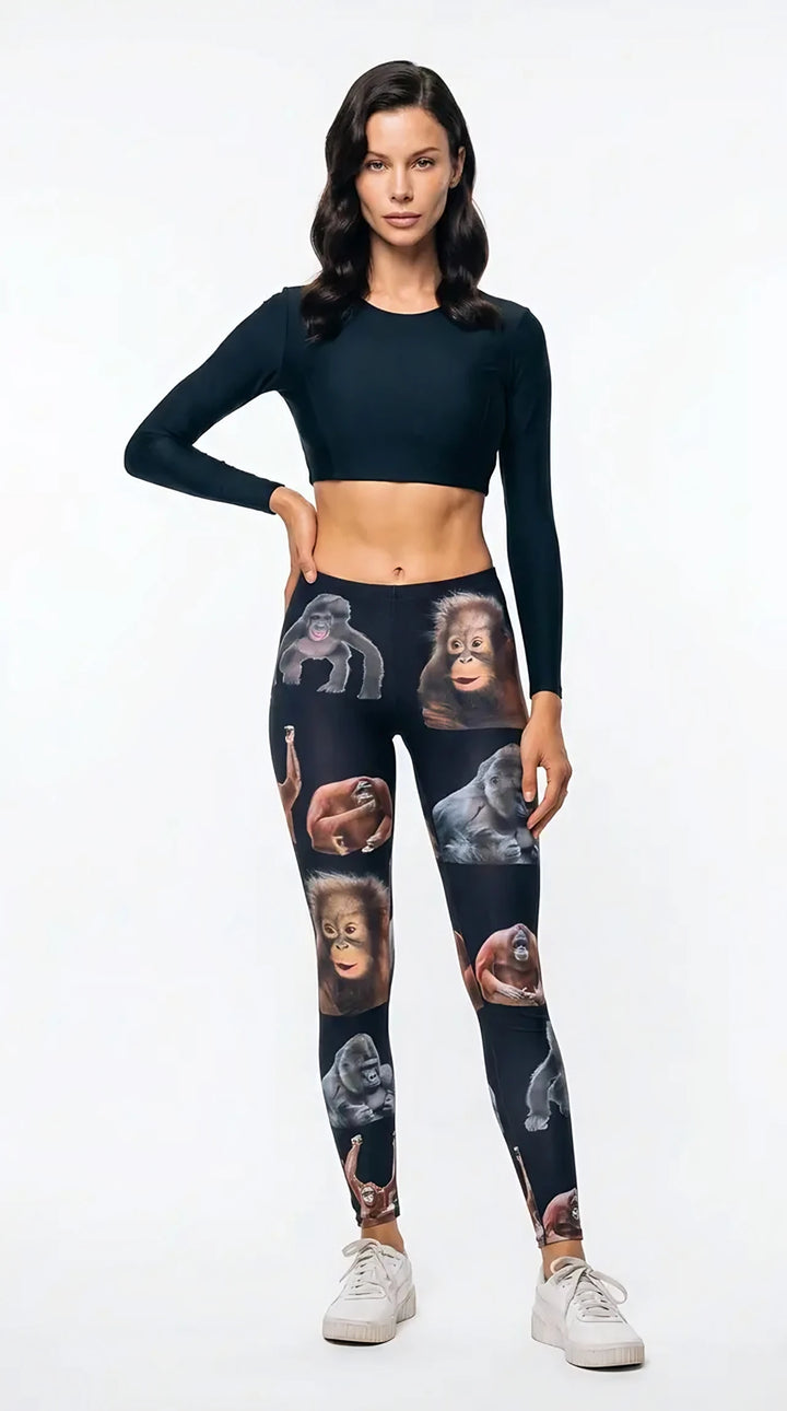 Gorilla Monkey Print Yoga Adjustable Leggings - model wearing, alternate