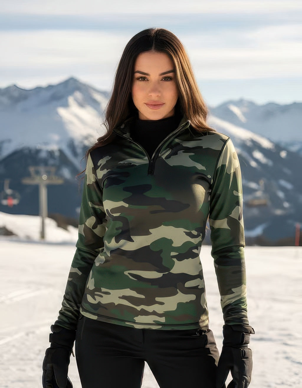 Camouflage print Denimaxx mid layer featuring soft velour interior and smooth nylon outer finish.

