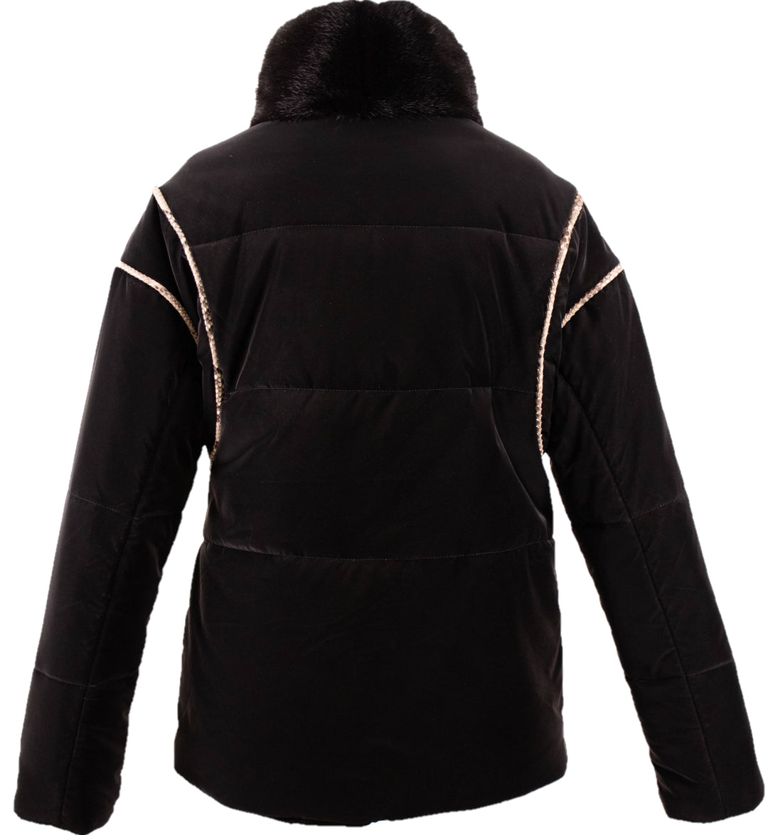 Satin Jacket With Mink Collar & Python Trim