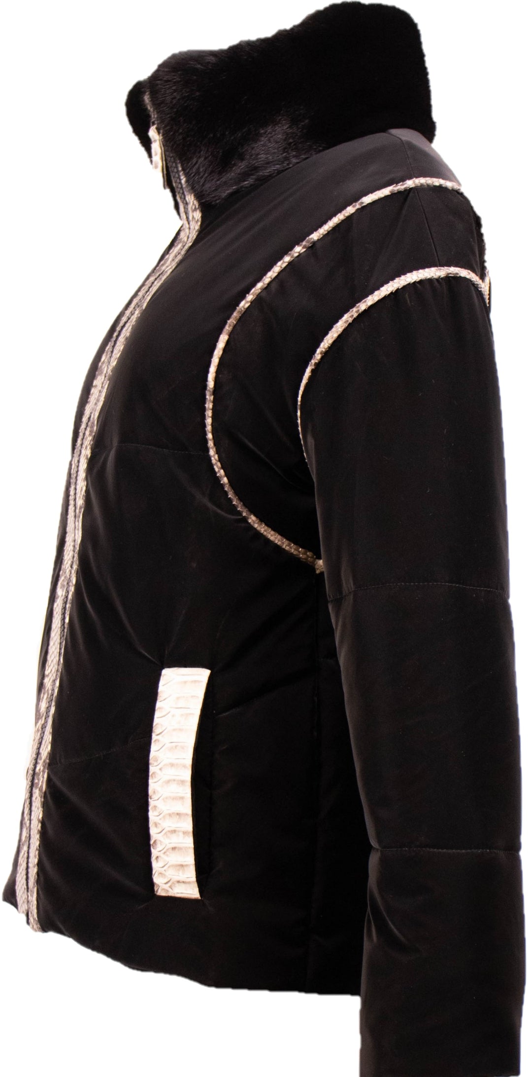 Satin Jacket With Mink Collar & Python Trim