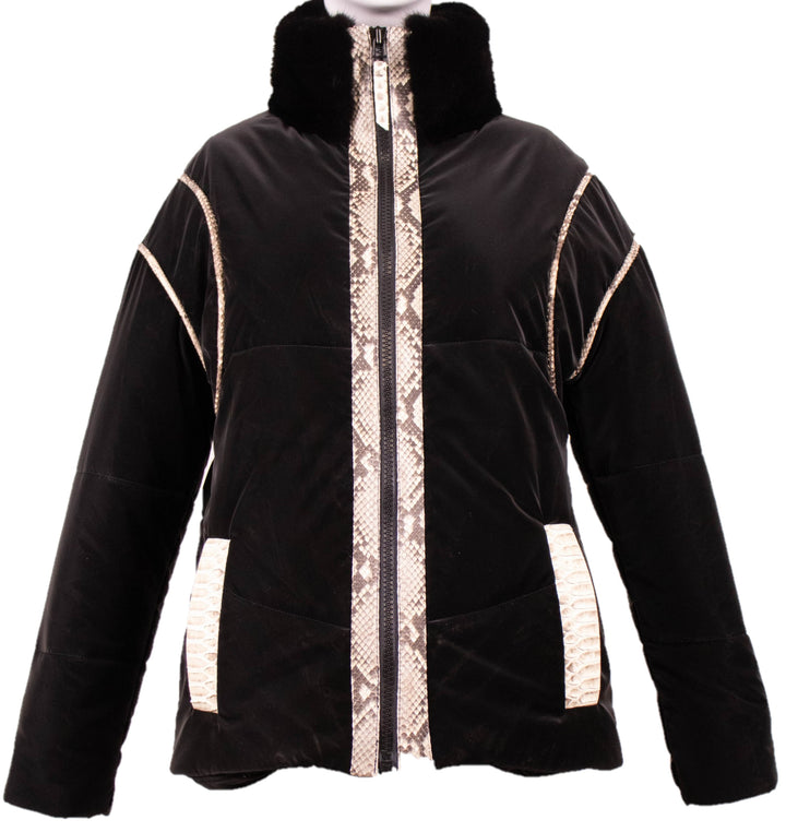 Satin Jacket With Mink Collar & Python Trim