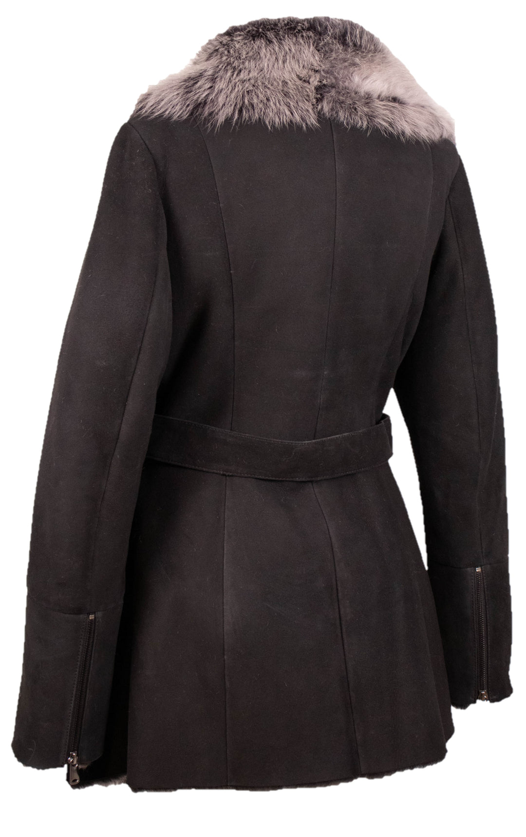 Close-up of genuine shearling texture on Denimaxx Toscana Coat showing plush interior and fine finish.