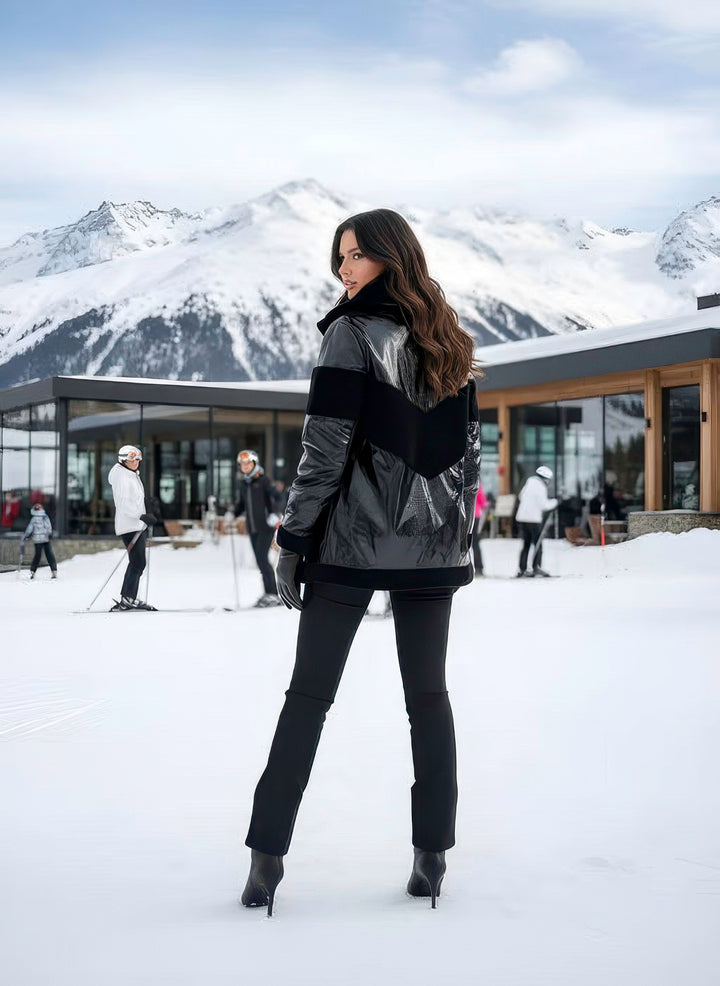 Women’s Denimaxx shearling coat styled for elegant winter fashion.

