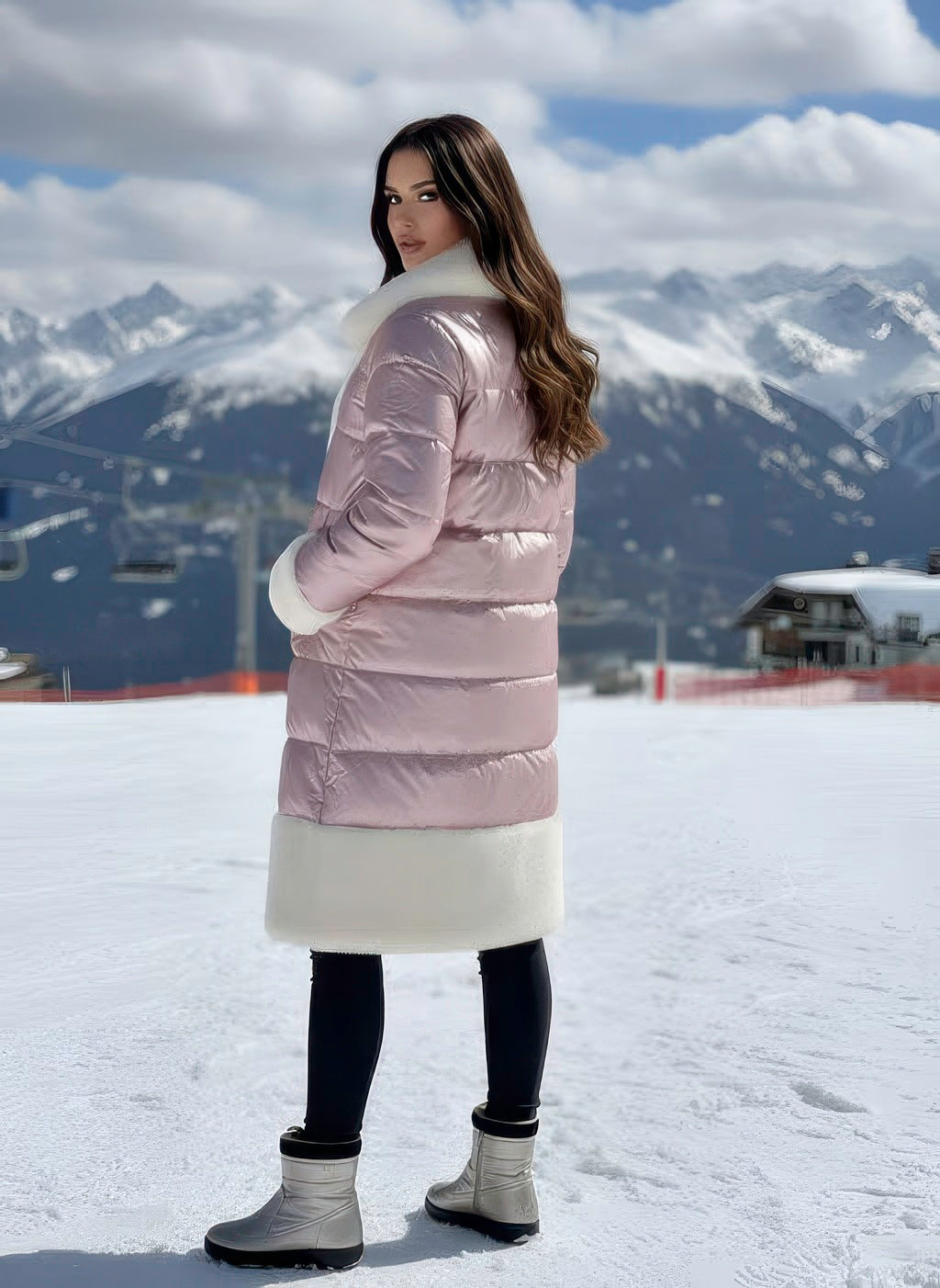 Close-up of Denimaxx coat showing soft insulated down and luxurious sheepskin collar.

