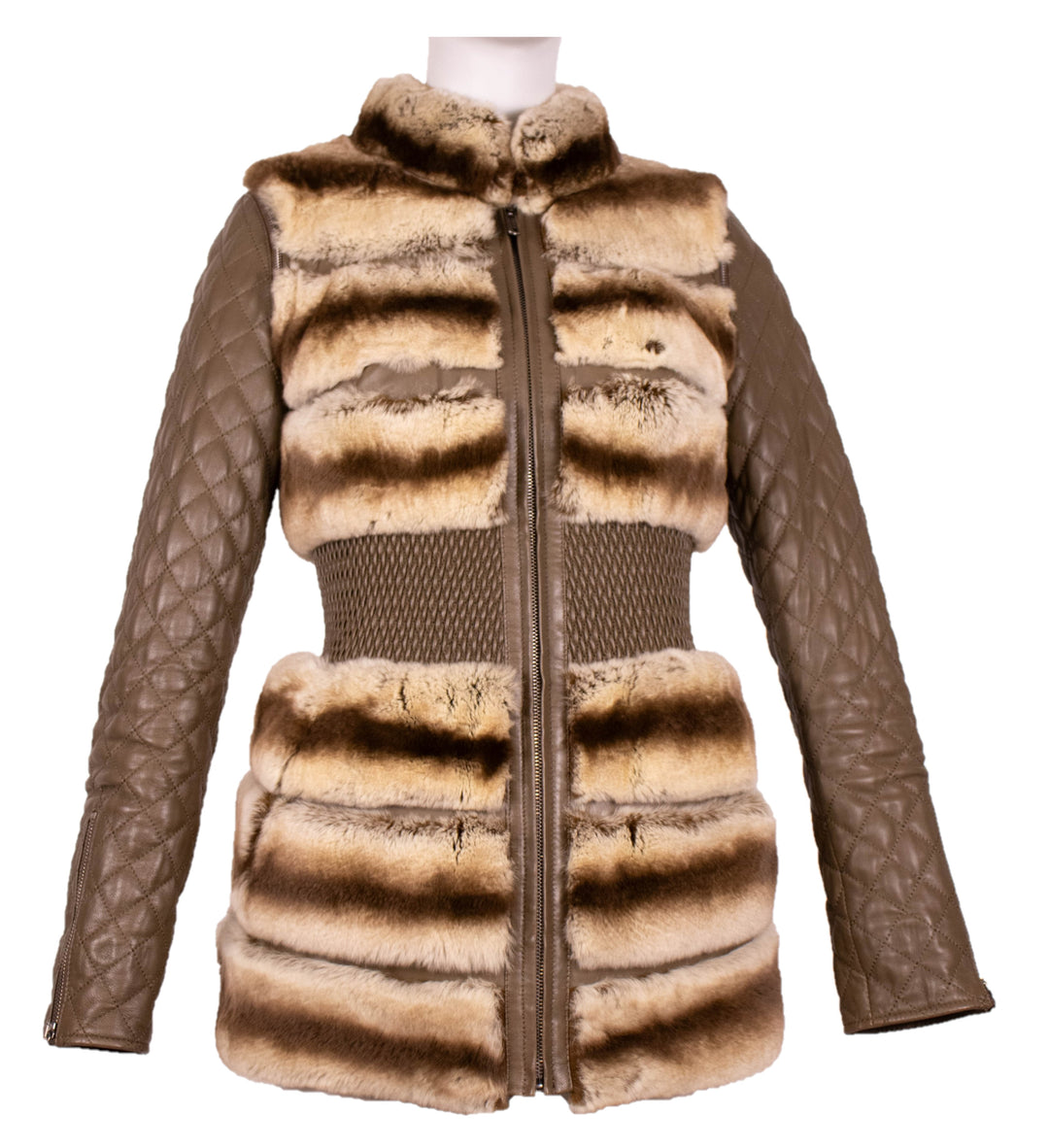 Rex Rabbit Leather Coat With Detachable Sleeves