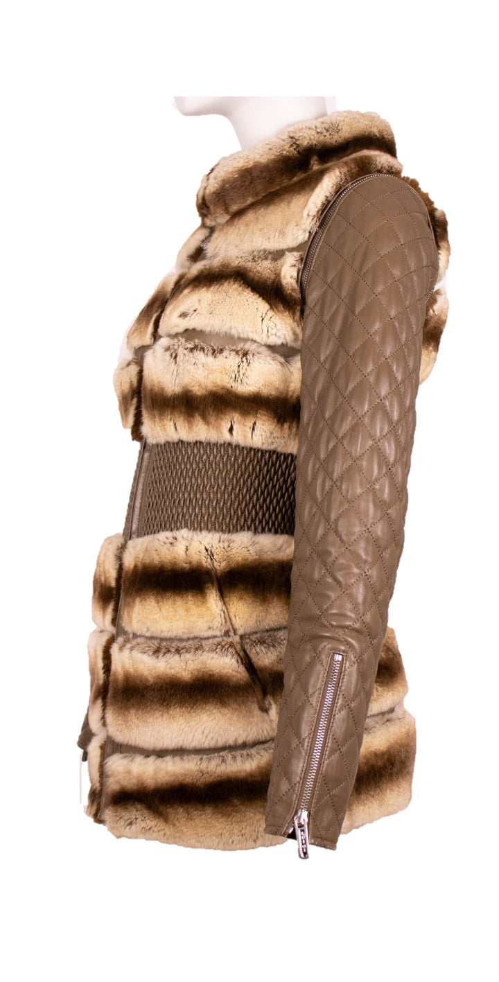 Rex Rabbit Leather Coat With Detachable Sleeves