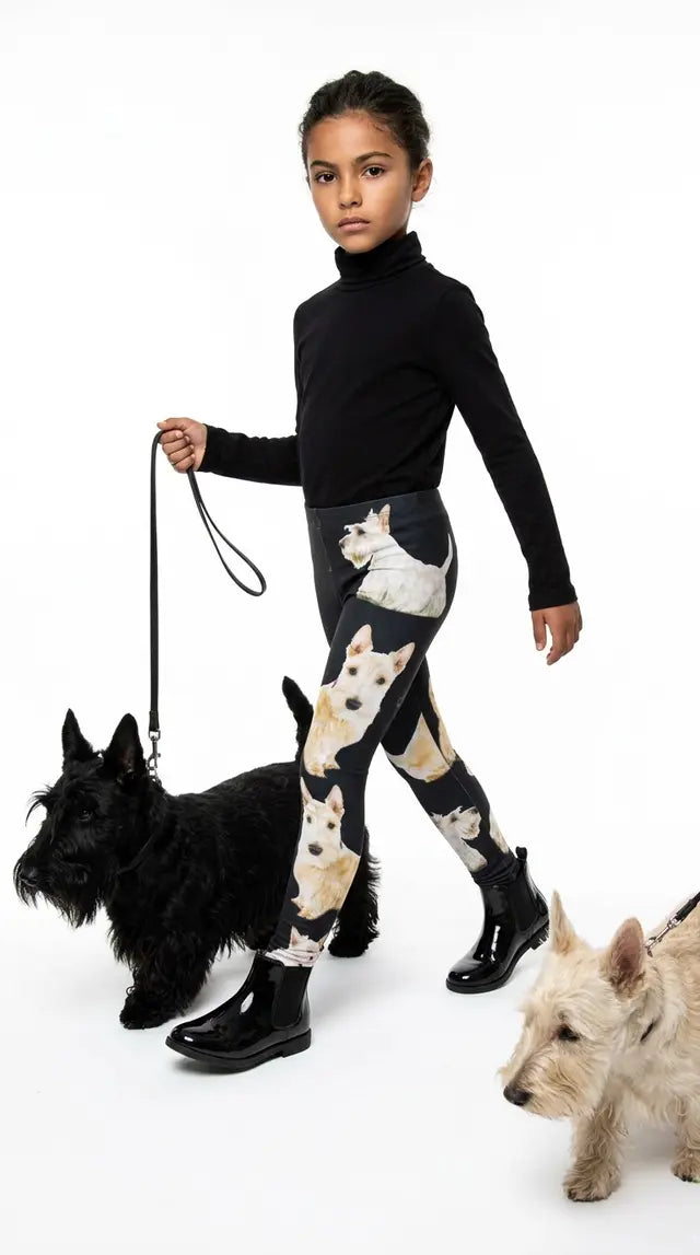 Scottish Terrier Print Kids Leggings – Adjustable Waistband