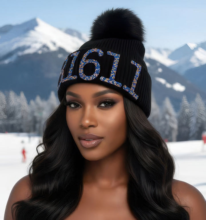 Aspen Zip Code Knit Beanie With Fox Pom
