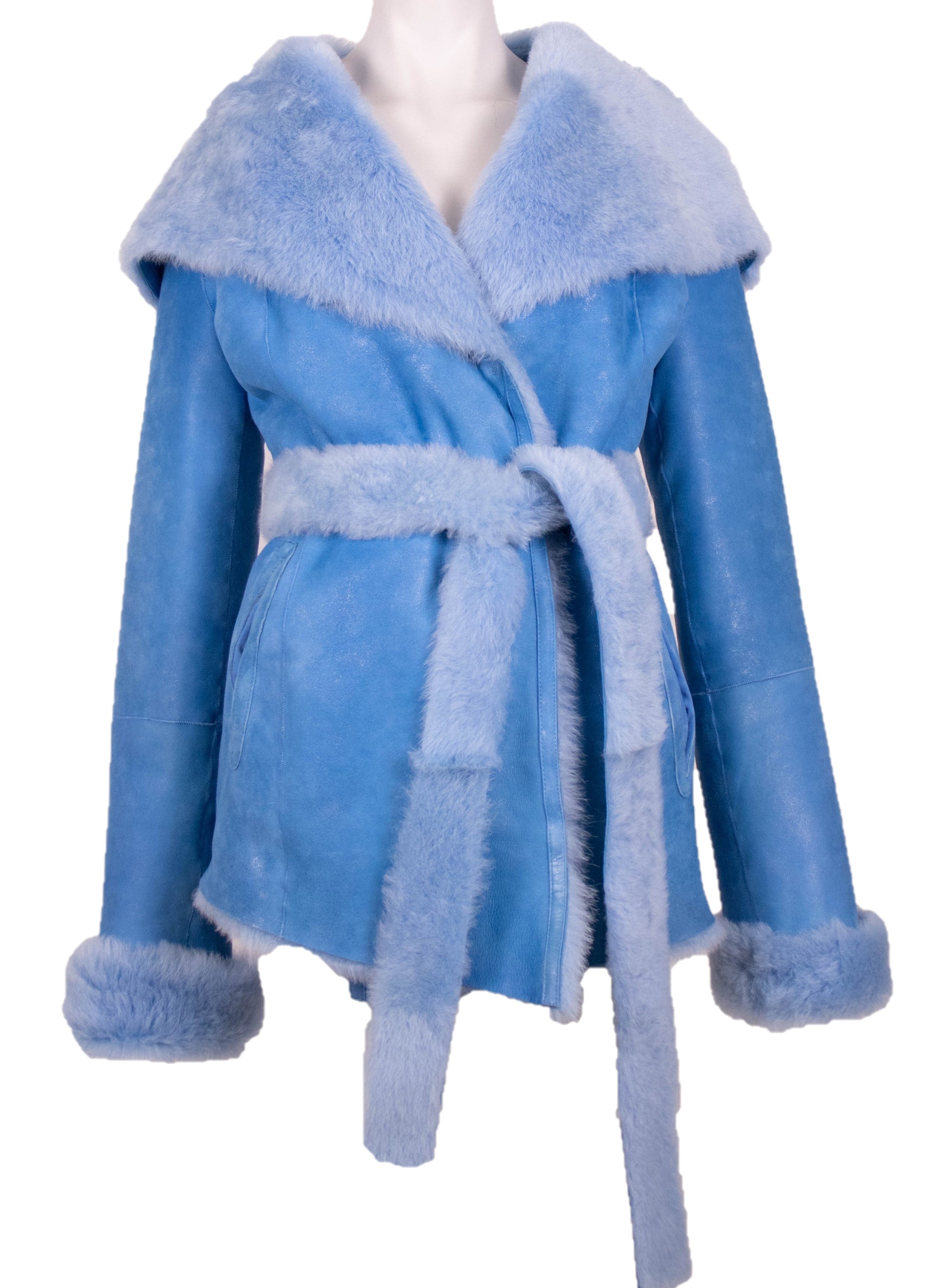 【新品】ダウンウエア/くすみブルー /max-bone/Lサイズ Denimaxx Women's Reversible Baby Blue Shearling Coat