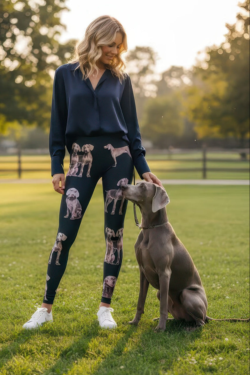 Denimaxx Women’s Weimaraner print adjustable high-rise leggings with exclusive design