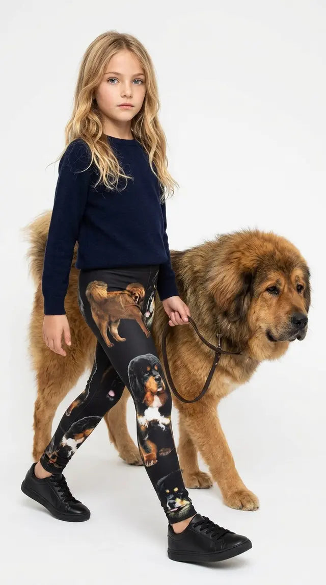 Tibetan Mastiff Print Kids Leggings – Adjustable Waistband