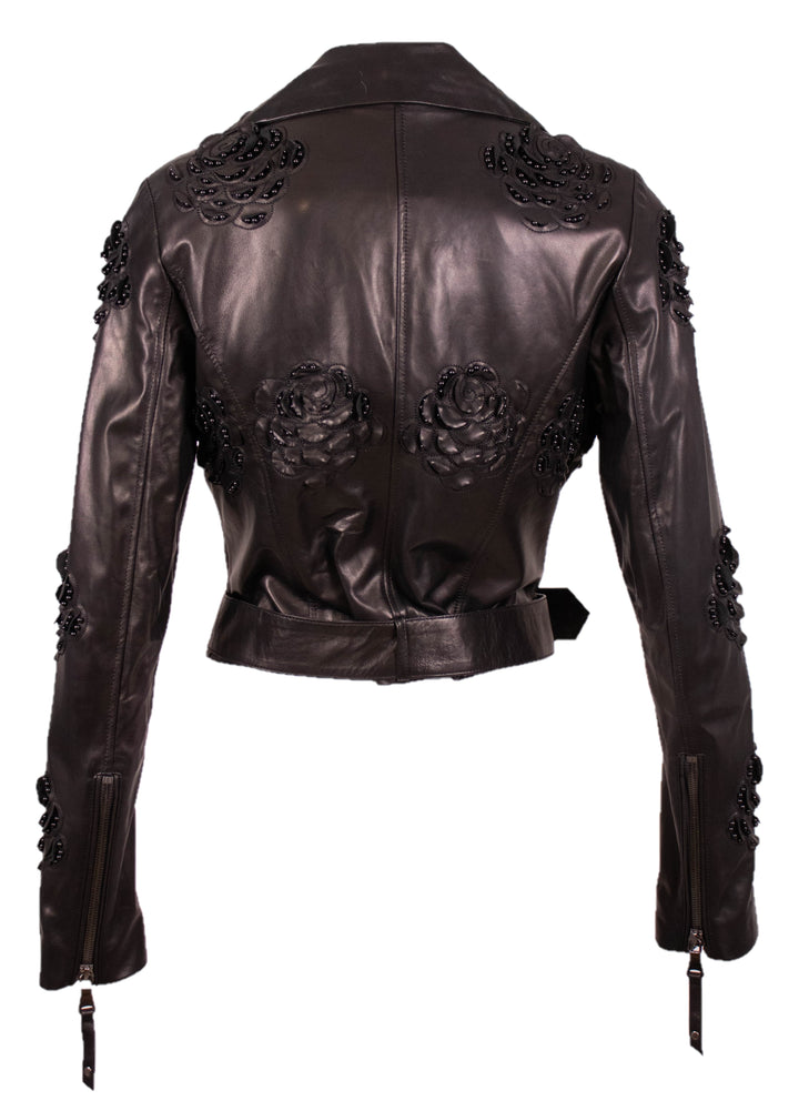 Leather Jacket With Pearl Embroidery