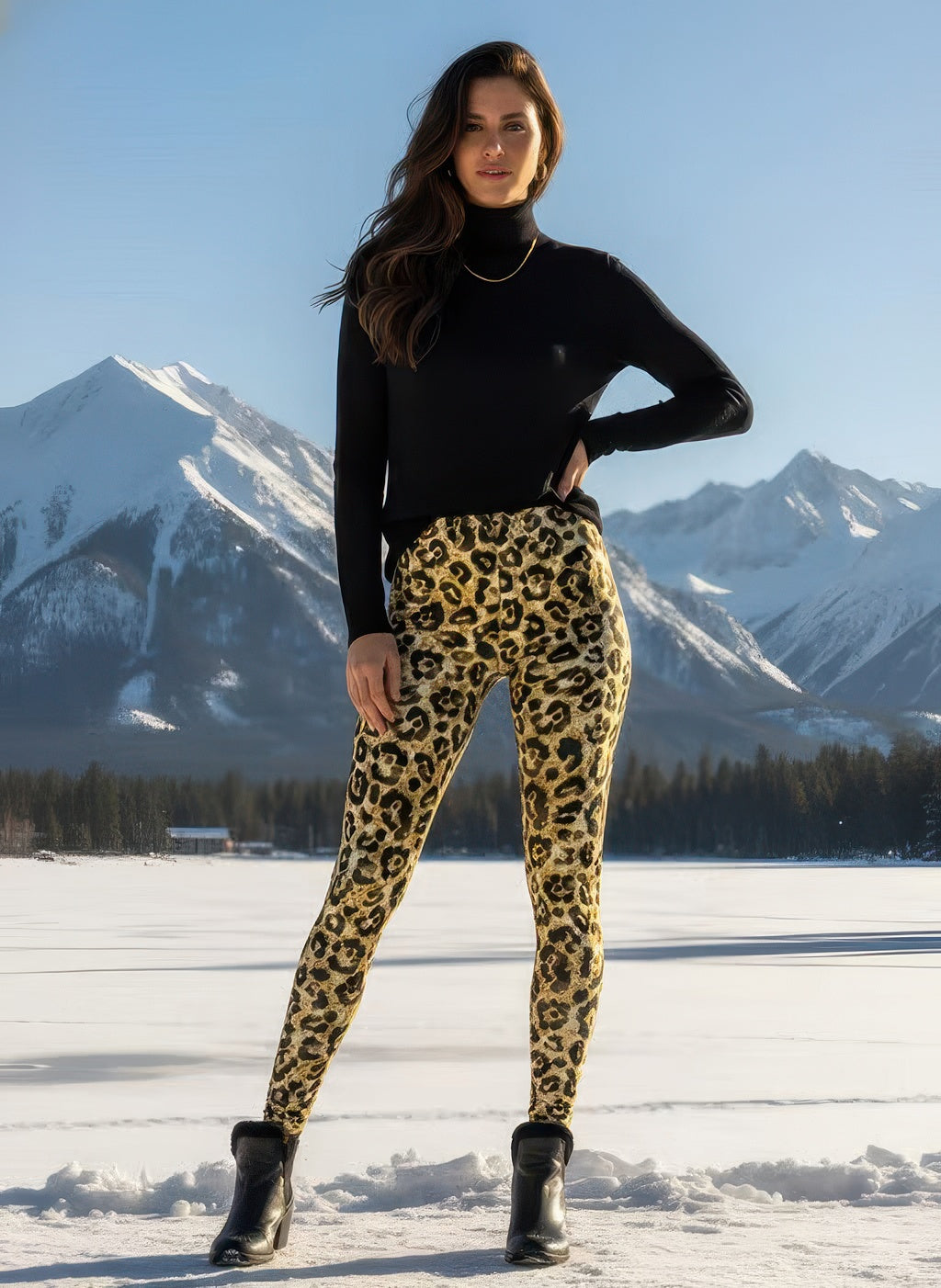 Women’s Denimaxx leopard safari leggings with adjustable high-rise fit and sculpting design.