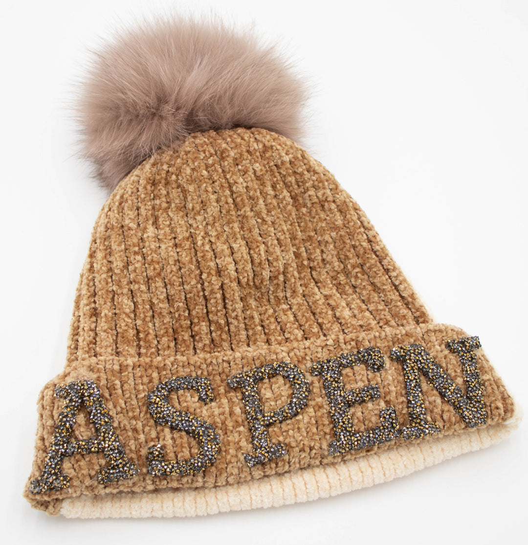 Aspen Knit Beanie With Fox Pom