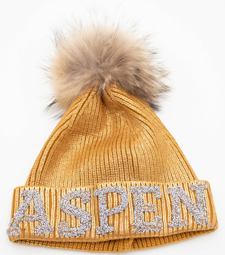 Aspen Knit Beanie With Fox Pom