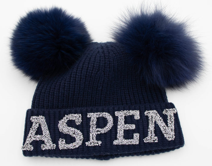 Aspen Knit Ski Beanie With Double Fox Pom