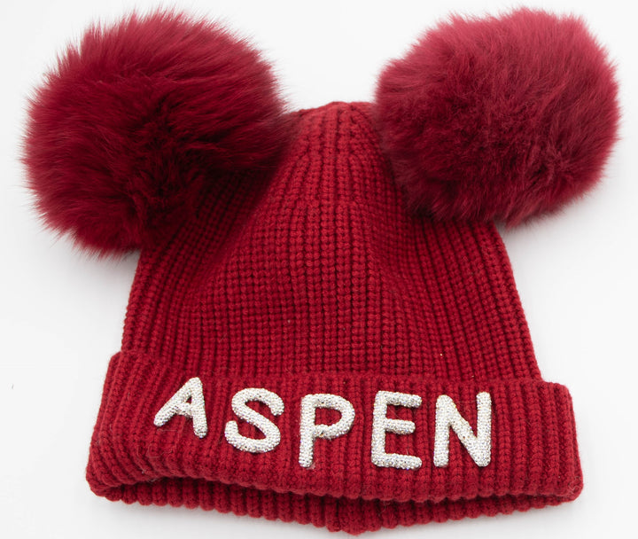 Aspen Knit Beanie With Double Fox Poms
