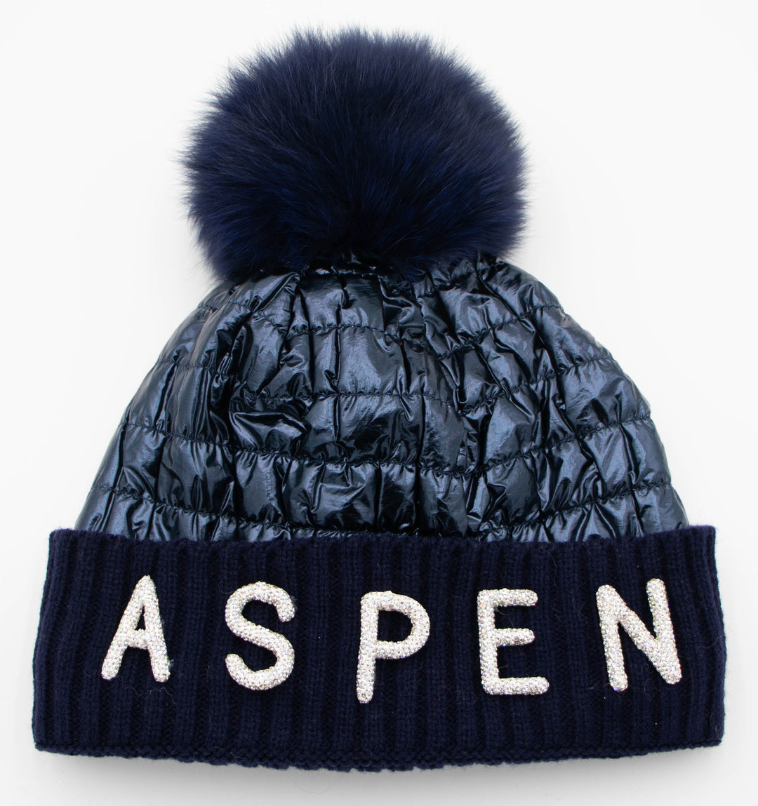 Crystal Aspen Knit Beanie With Fox Pom