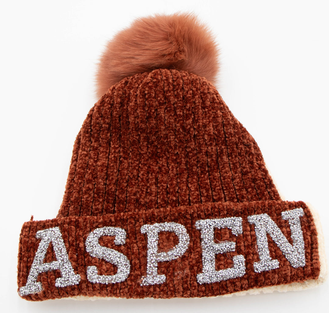 Aspen Knit Beanie With Fox Pom