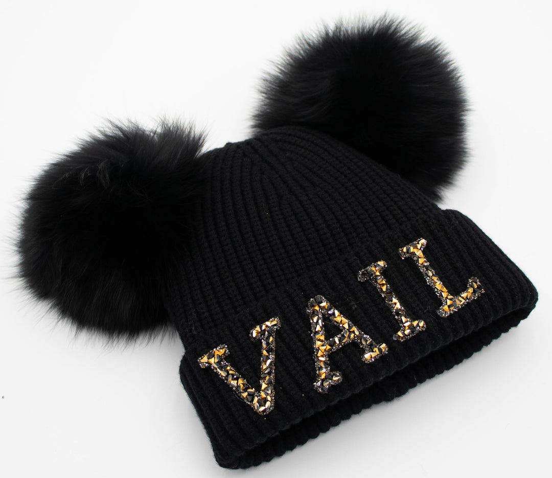Vail Knit Beanie With Double Fox Poms
