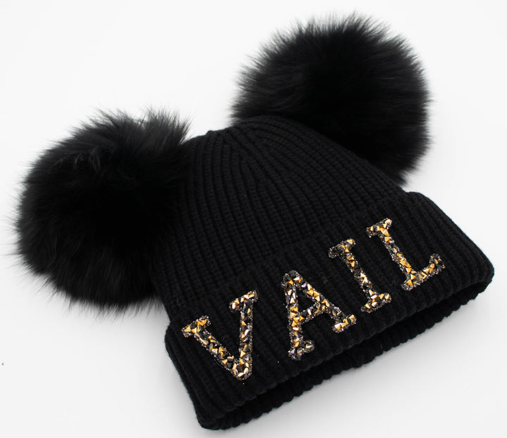 Vail Knit Beanie With Double Fox Poms