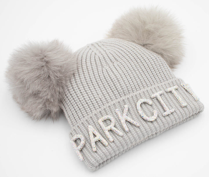Crystal Park City Knit Beanie With Fox Poms
