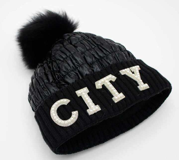 Park City Knit Beanie With Fox Pom