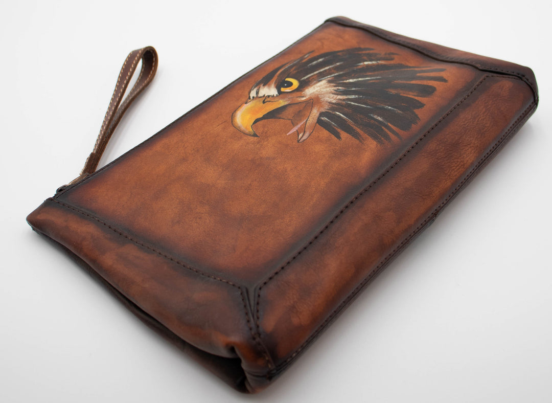 Hand Painted Leather Clutch Bag