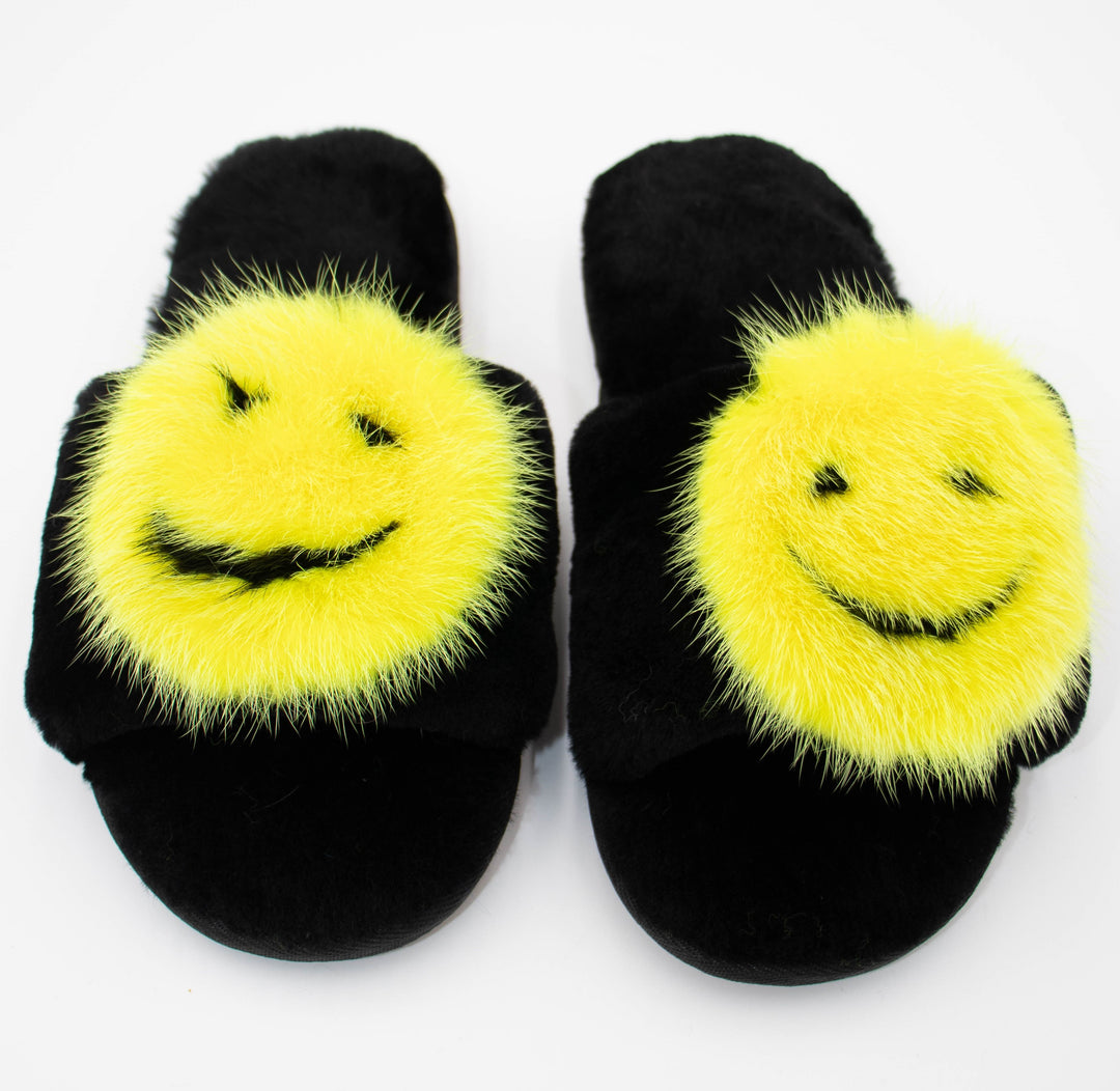 Sheepskin Sandal With Mink Smiley Face Slippers