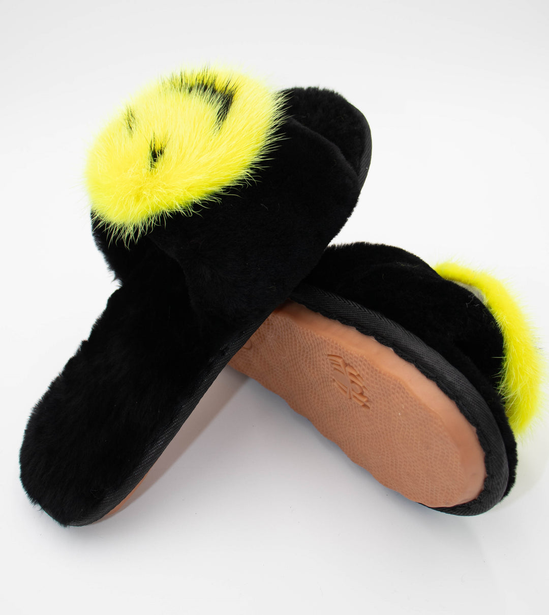 Sheepskin Sandal With Mink Smiley Face Slippers