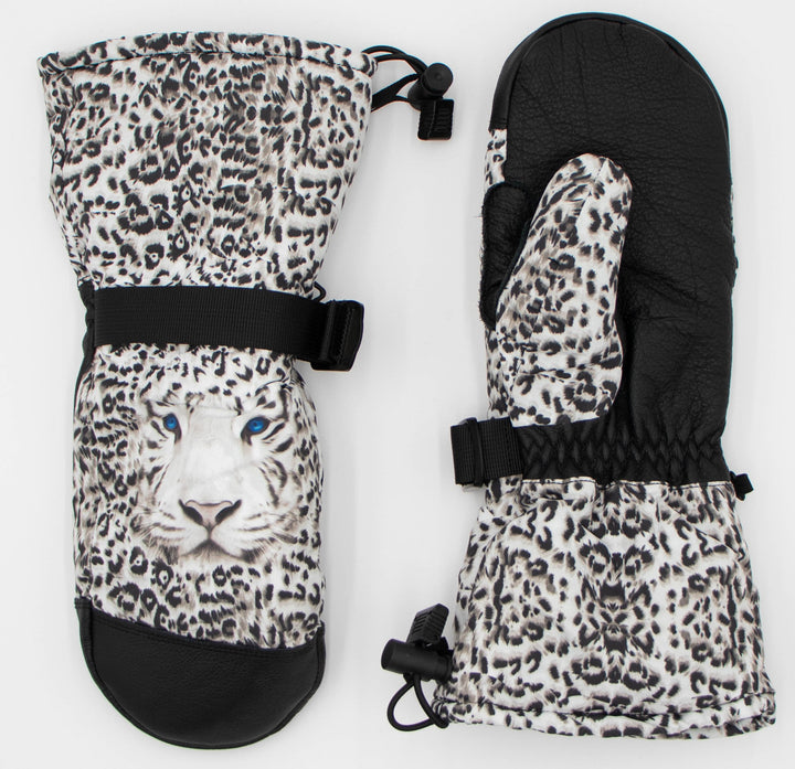 Blue Eyed White Tiger Print Ski Glove Mittens