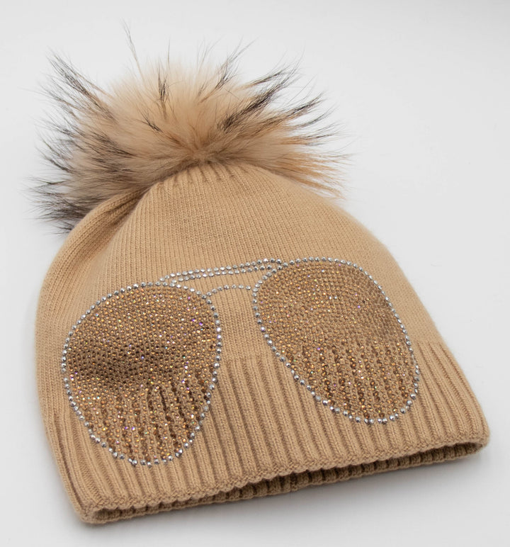 Crystal Sunglass Pom Beanie