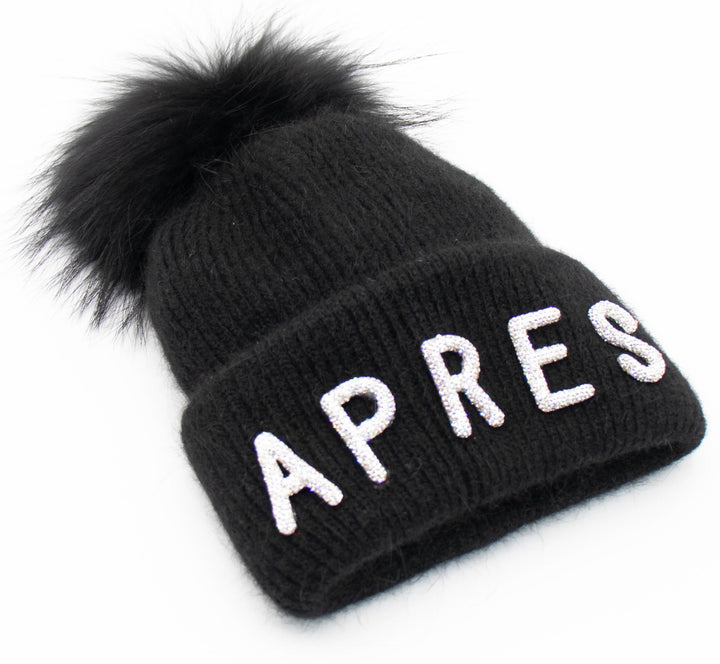 Crystal Apres Knit Beanie With Fox Pom