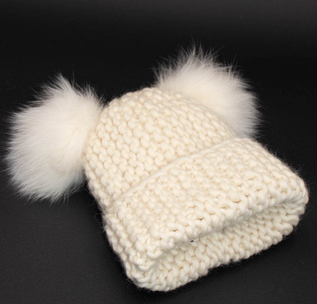 Chunky Knit Beanie With Double Pom Hat