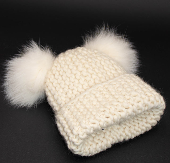 Chunky Knit Beanie With Double Pom Hat