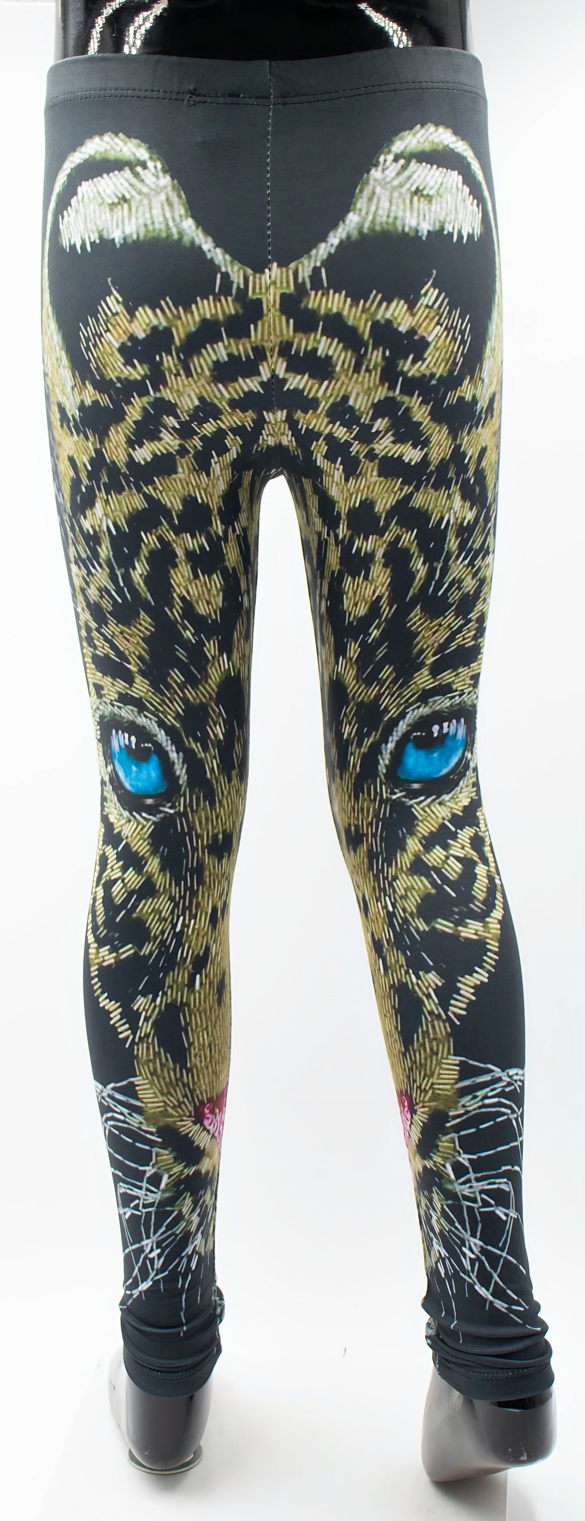Blue-Eyed Leopard Print Girls Leggings, front view