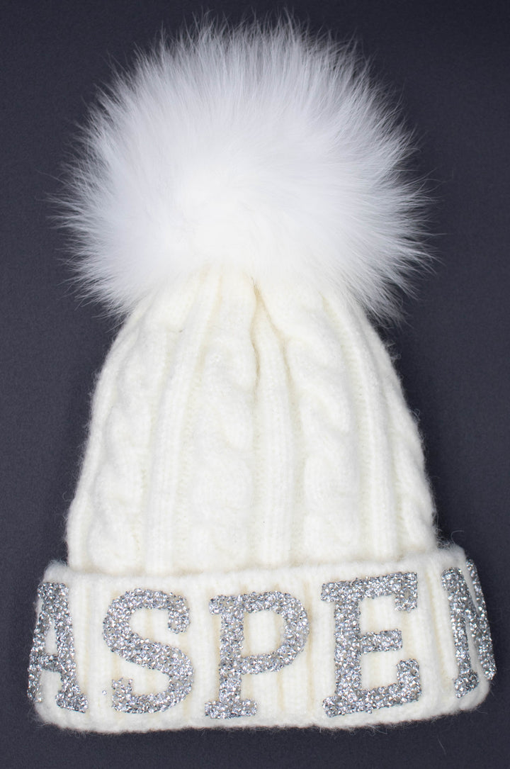 Aspen Knit Beanie With Fox Pom