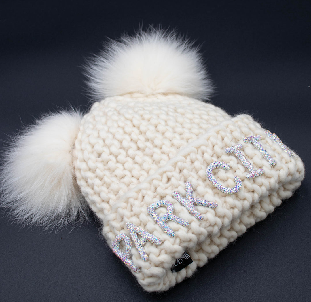 Crystal Park City Knit Beanie With Double Fox Pom