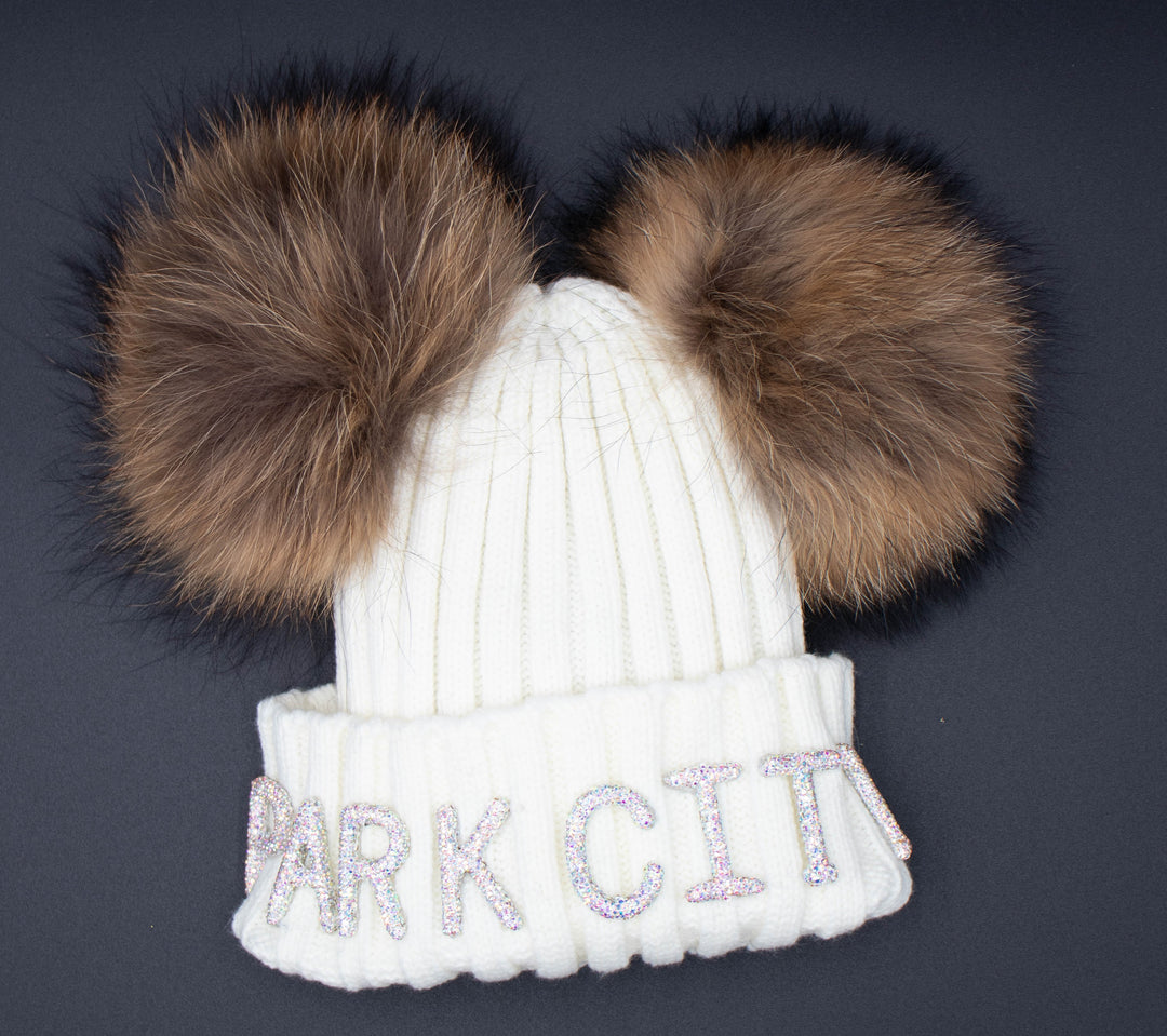 Crystal Park City Knit Beanie With Fox Pom