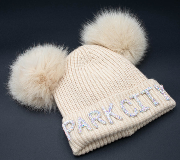 Crystal Park City Knit Beanie With Fox Pom