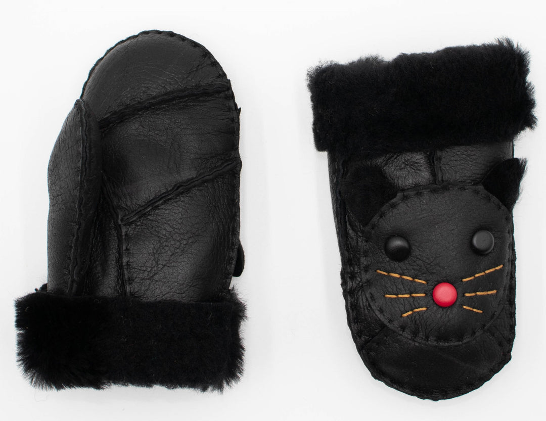 Black Animal Face Mittens for Kids