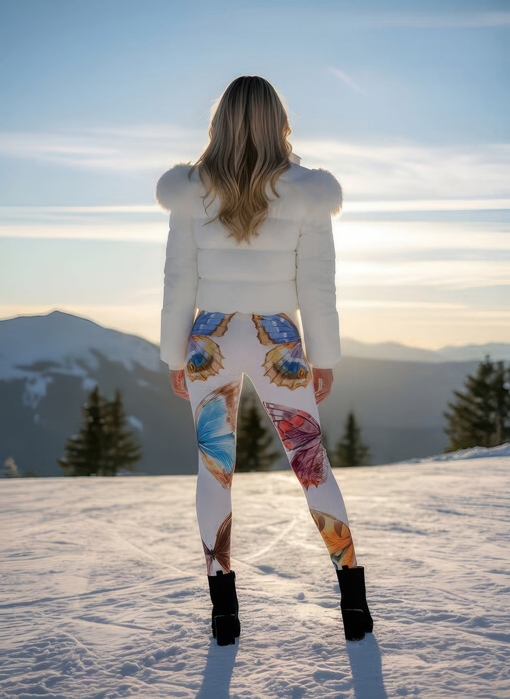 Side view of Denimaxx Dazzling Butterflies leggings showing bright butterfly details.