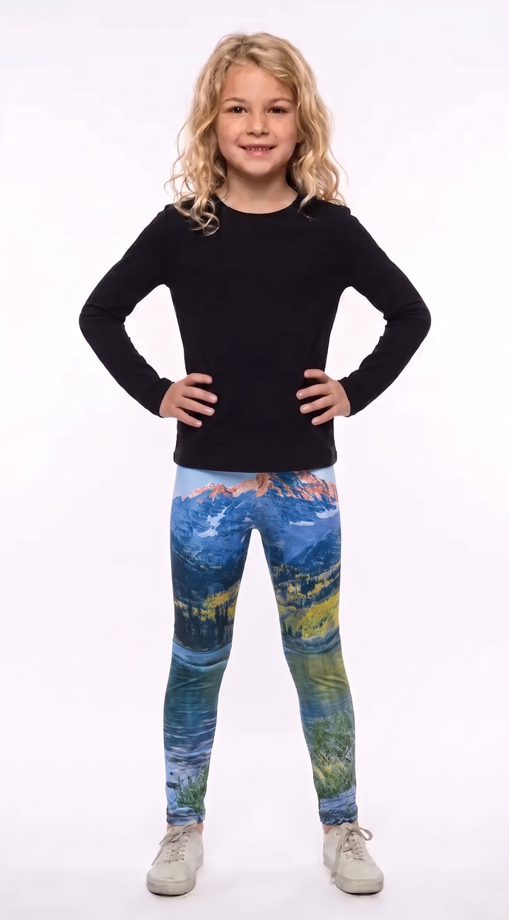 Aspen Mountain Print Girls Leggings front