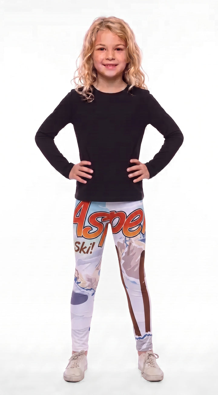 Aspen Ski Print Girls Leggings front