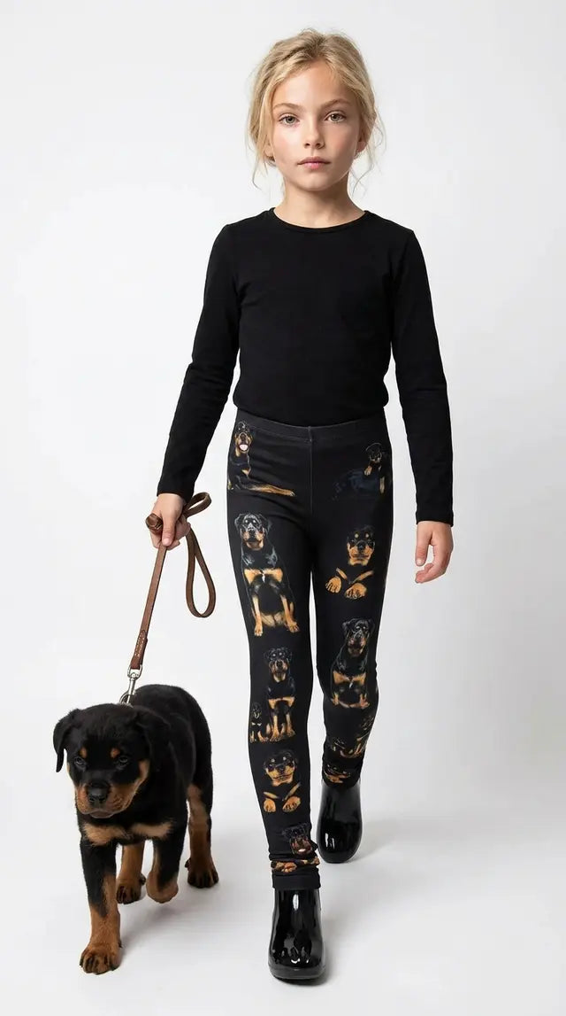 Rottweiler Print Kids Leggings – Adjustable Waistband