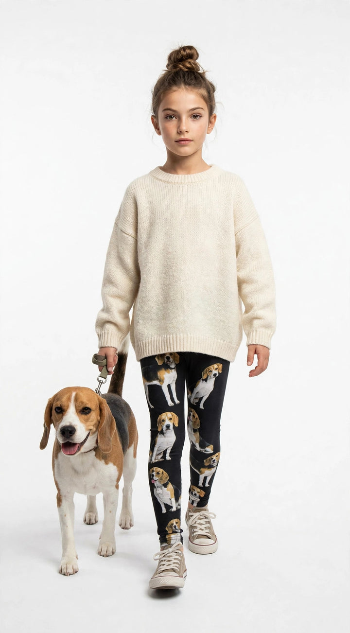 Kid's Beagle Puppy Print Adjustable Leggings