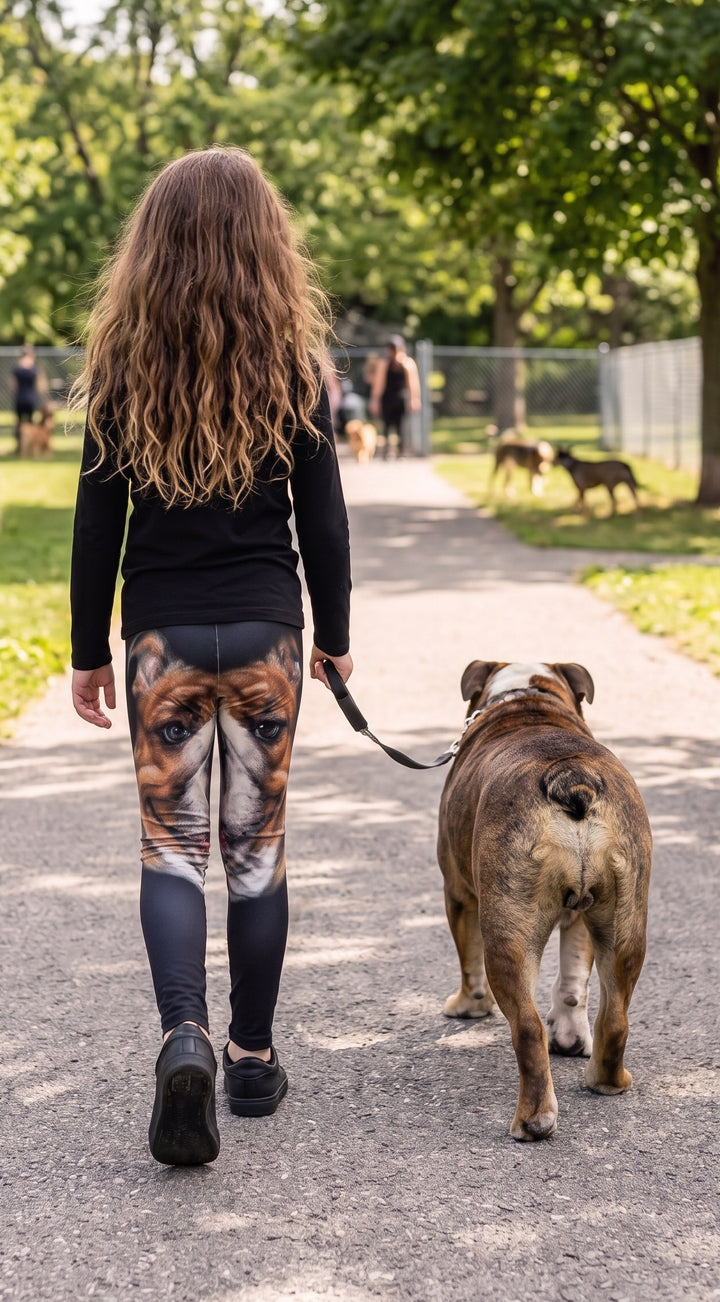Playful Bulldog Print Girls Leggings back