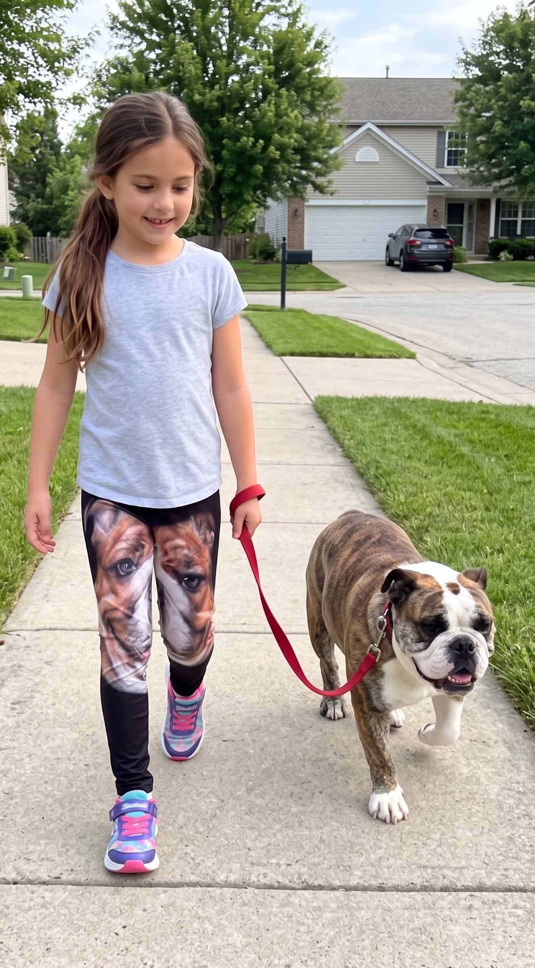 Playful Bulldog Print Girls Leggings front