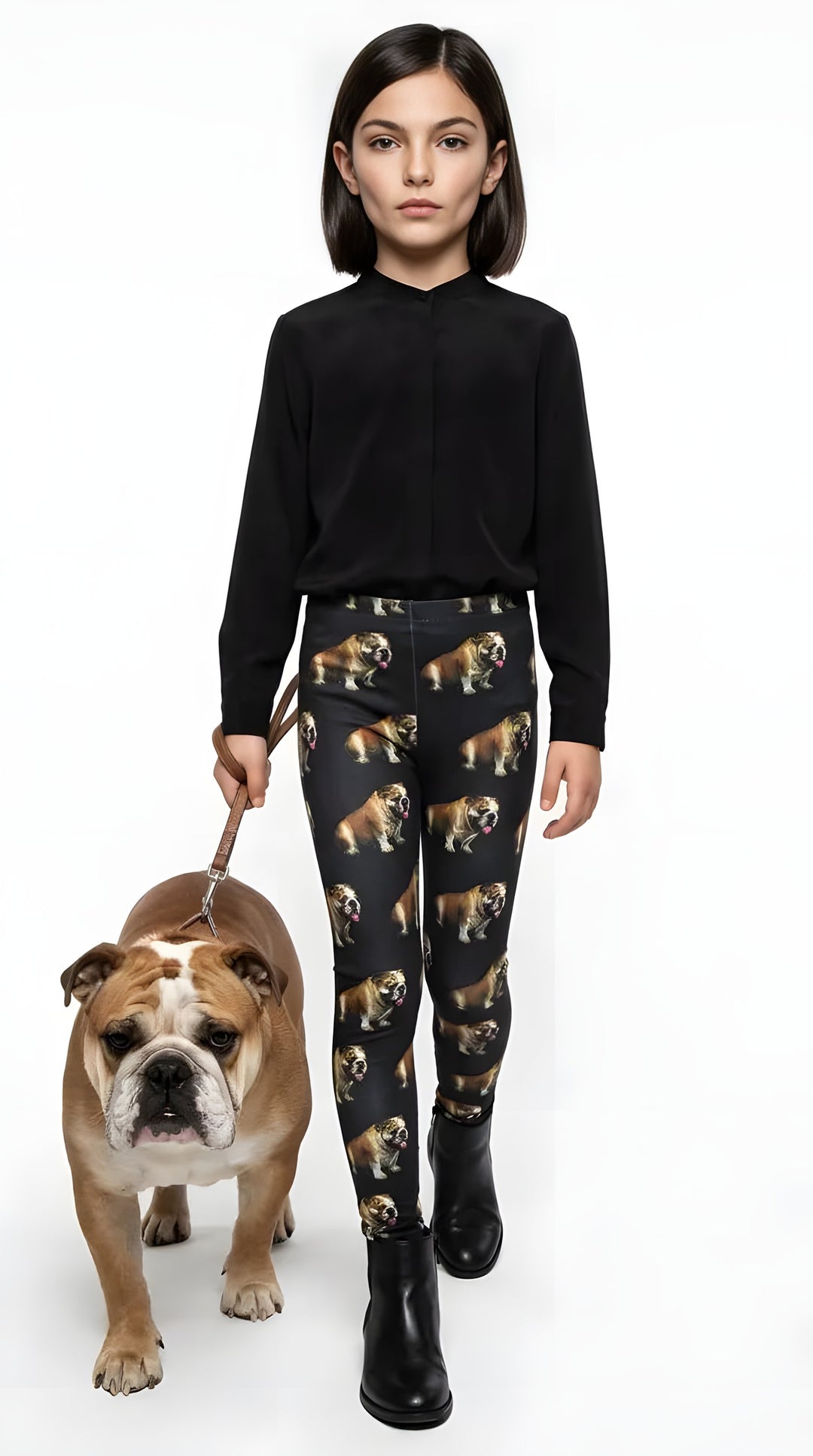 Bulldog print girls leggings