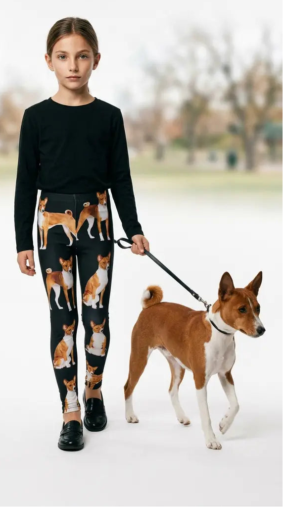 Basenji Print Kids Leggings – Adjustable Waistband